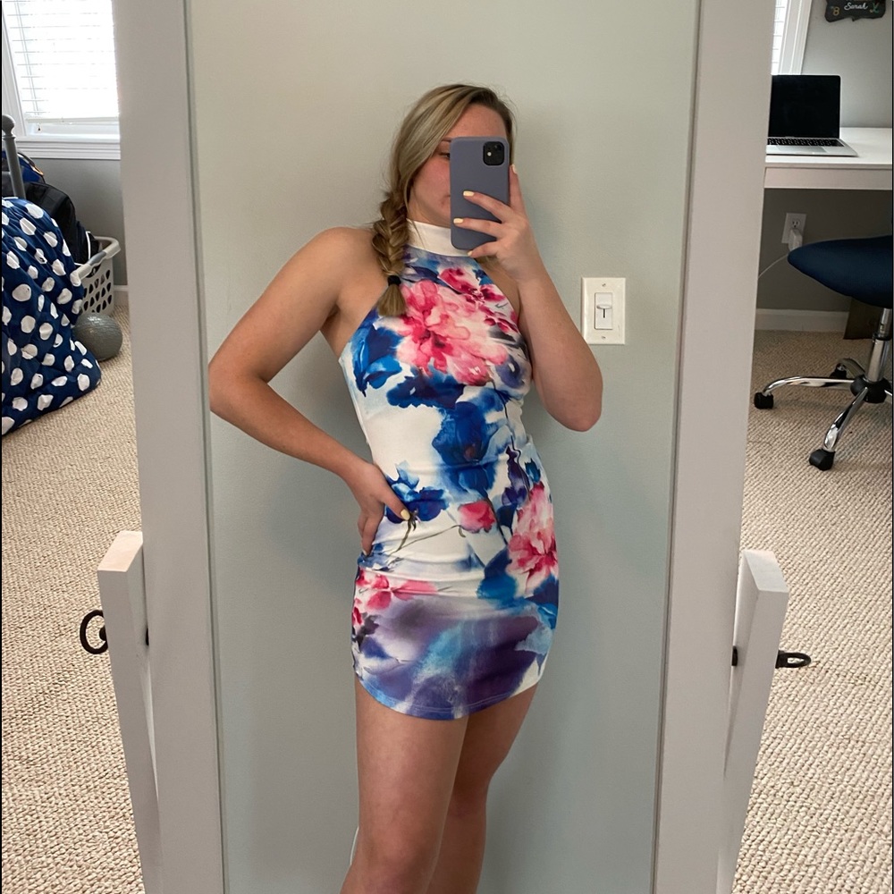 mock neck mini dress